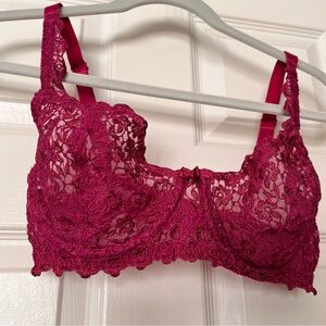 Victoria's Secret Y2K 36C Deep Cranberry Embroidered Sheer Lace Underwire Bra